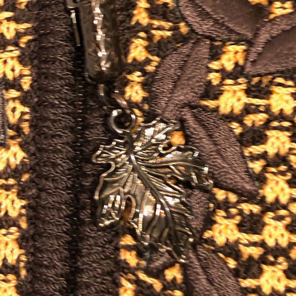 ST JOHN COLLECTION Size 10 Orange & Dark Brown Checked Front Zip Jacket - Picture 4 of 11